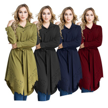 Mode S-6XL Maxi Farbe Block tragen islamische Kleidung arabische Mädchen plus Größe geschnittene Blumenfrauen langes Hemdbluse